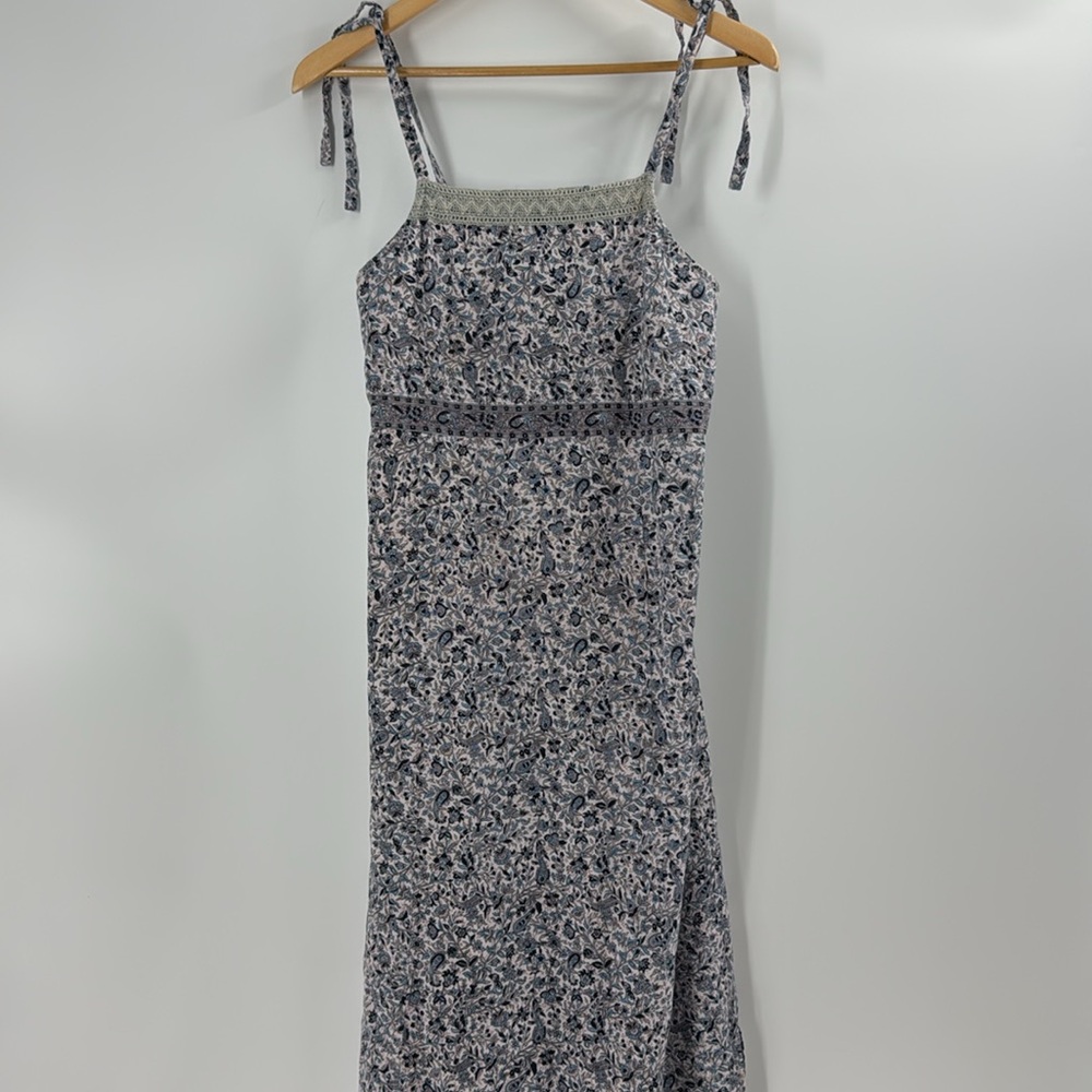 Fashion Fuse blue and white ditzy print cotton  spaghetti strap maxi slip dress